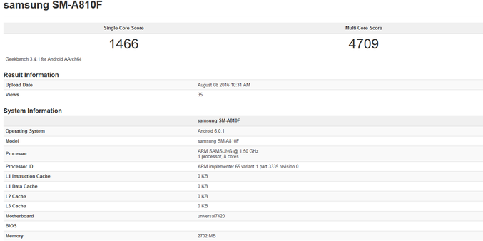 رویت مجدد گلکسی A8 در بنچمارک Geekbench