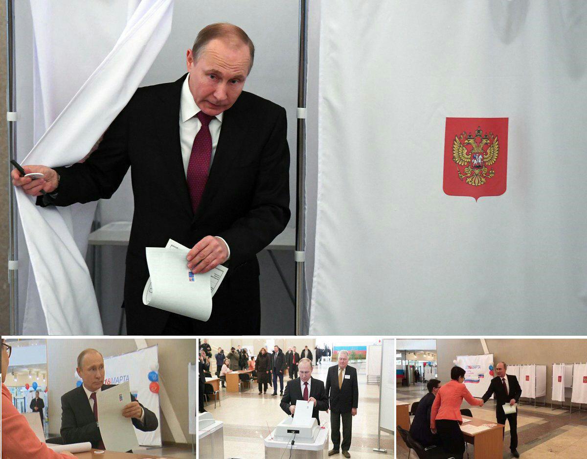 پوتین رای خود را به صندوق انداخت پوتین رای خود را به صندوق انداخت