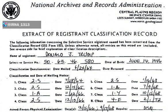 گواهی پزشکی ترامپ برای فرار از جنگ ویتنام (عکس)
