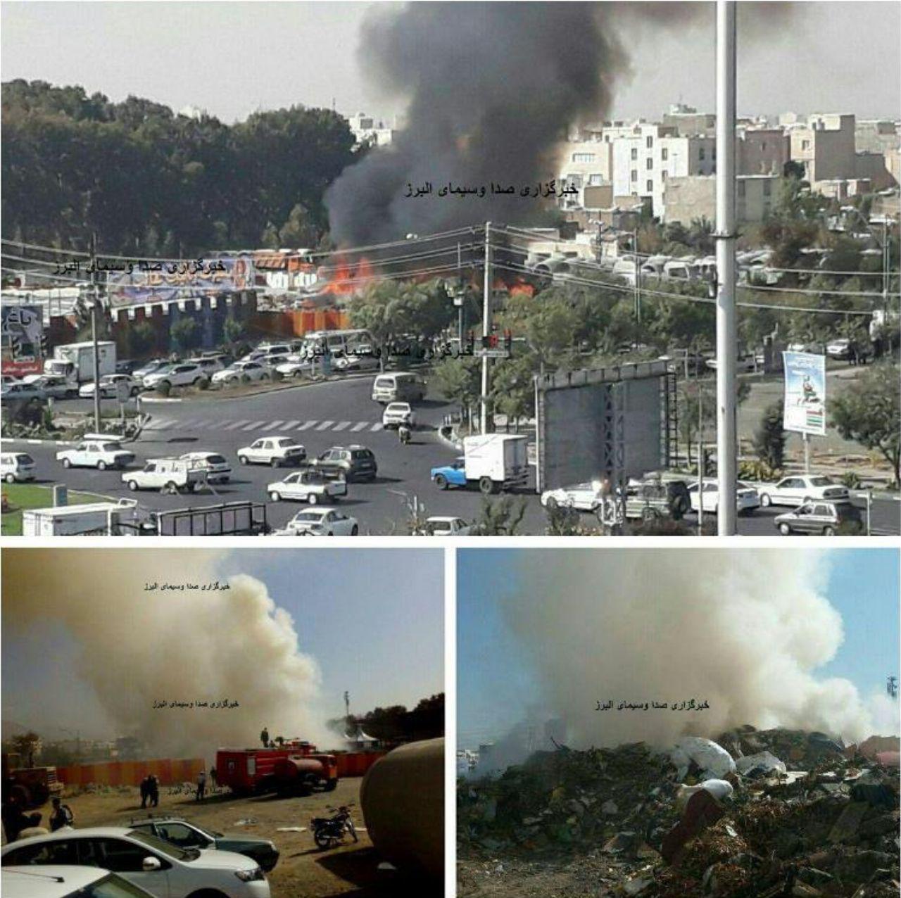 آتش سوزی انبار ضایعات چوب و لوله‌های پلی اتیلن در کرج