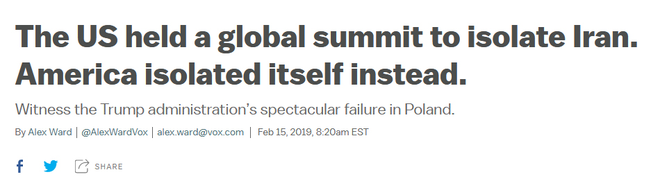 تحلیل وب سایت آمریکایی: کنفرانس ورشو شکستی بزرگ برای آمریکا بود تحلیل وب سایت آمریکایی: کنفرانس ورشو شکستی بزرگ برای آمریکا بود