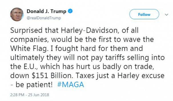 جنگ تجاری؛ خط تولید هارلیدیویدسون به کشور دیگری منتقل میشود (+عکس) جنگ تجاری؛ خط تولید هارلیدیویدسون به کشور دیگری منتقل میشود (+عکس)