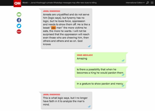 سی ان ان: حرفهای خاشقجی در واتساپ احتمالا علت قتل او باشد سی ان ان: حرفهای خاشقجی در واتساپ احتمالا علت قتل او باشد