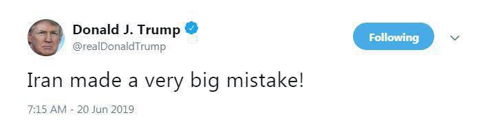 واکنش ترامپ با انهدام پهپاد آمریکایی توسط ایران