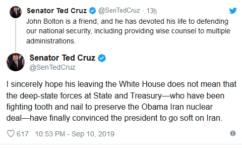 نگرانی سناتور تندرو آمریکایی: امیدوارم برکناری بولتون کار حامیان برجام نبوده باشد نگرانی سناتور تندرو آمریکایی: امیدوارم برکناری بولتون کار حامیان برجام نبوده باشد