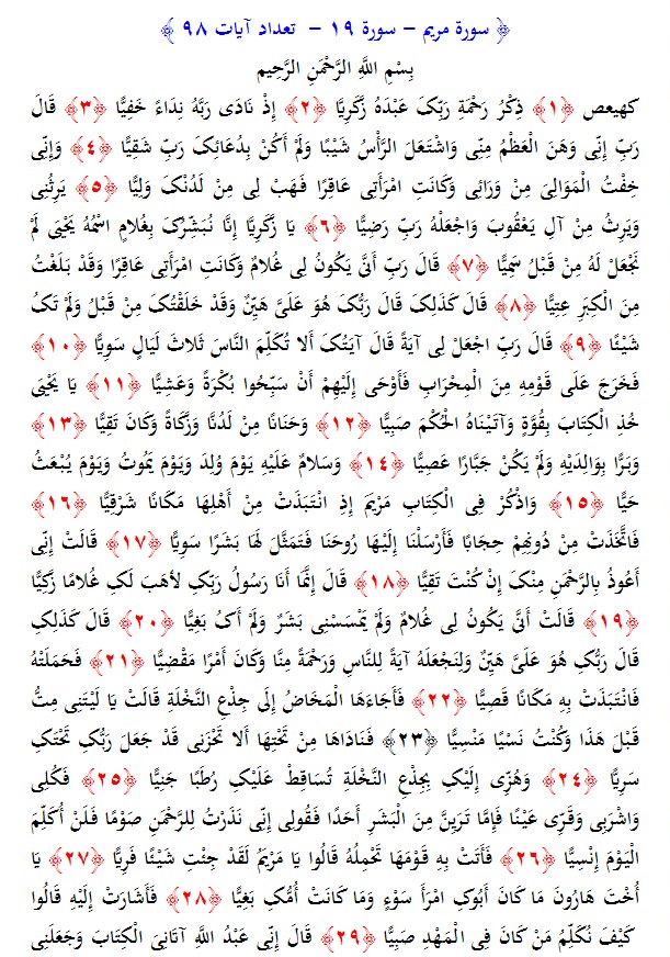 سوره های قرآن/ سوره مریم (متن، ترجمه و فایل صوتی)