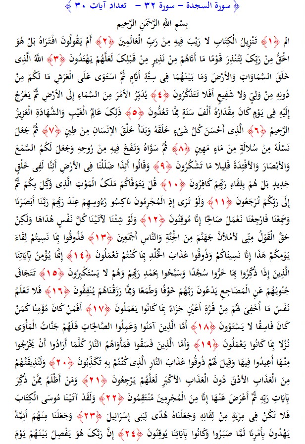 سوره های قرآن/ سوره سجده (متن، ترجمه و فایل صوتی)