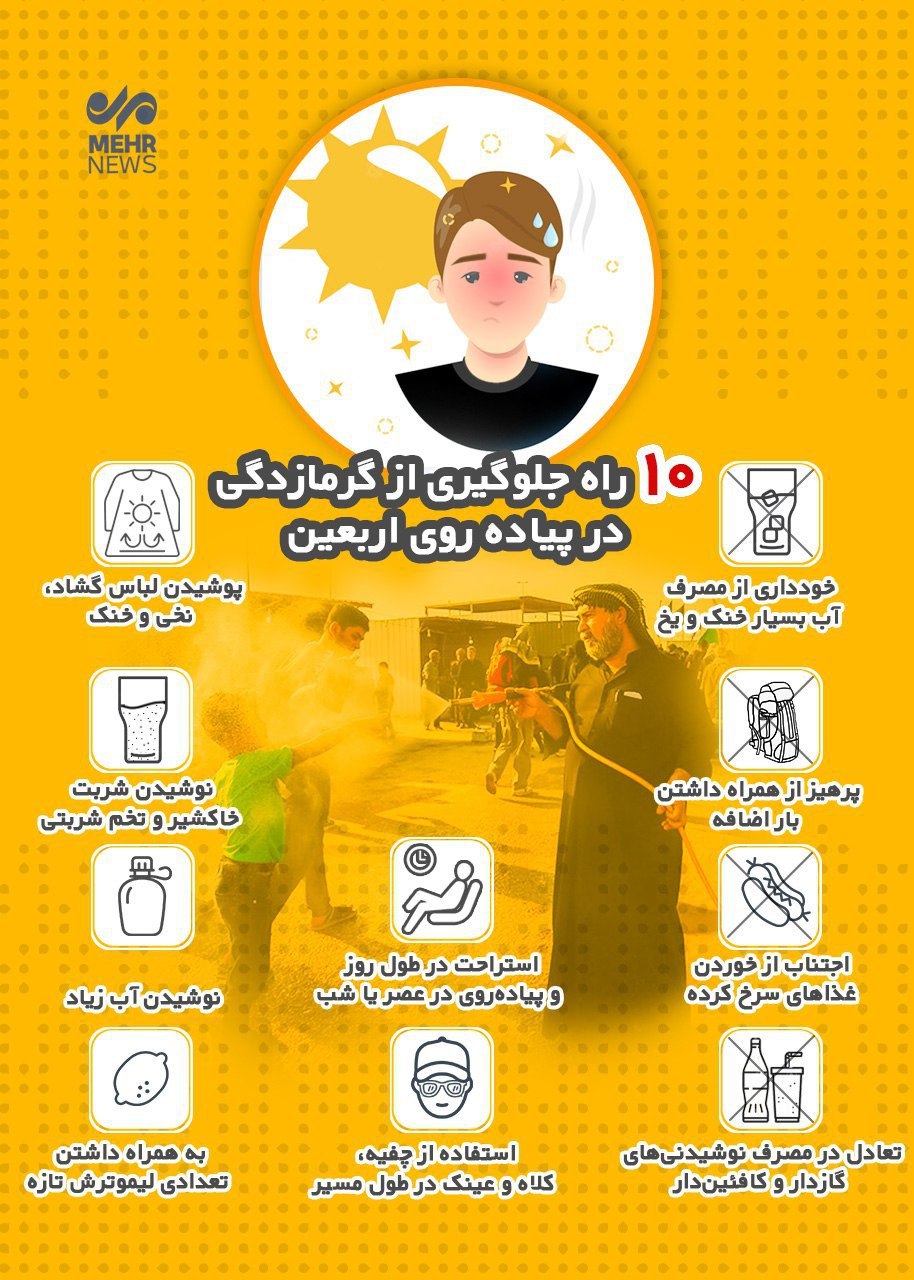 ۱۰ راه‌ جلوگیری از گرمازدگی در پیاده‌روی اربعین