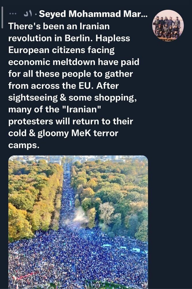 واکنش مرندی به «تجمع ایرانیان در برلین»: انقلاب ایران در برلین رخ داده است