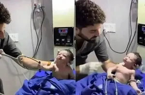 نوزاد تازه‌ متولد شده با یک حرکت بامزه پربازدید شد