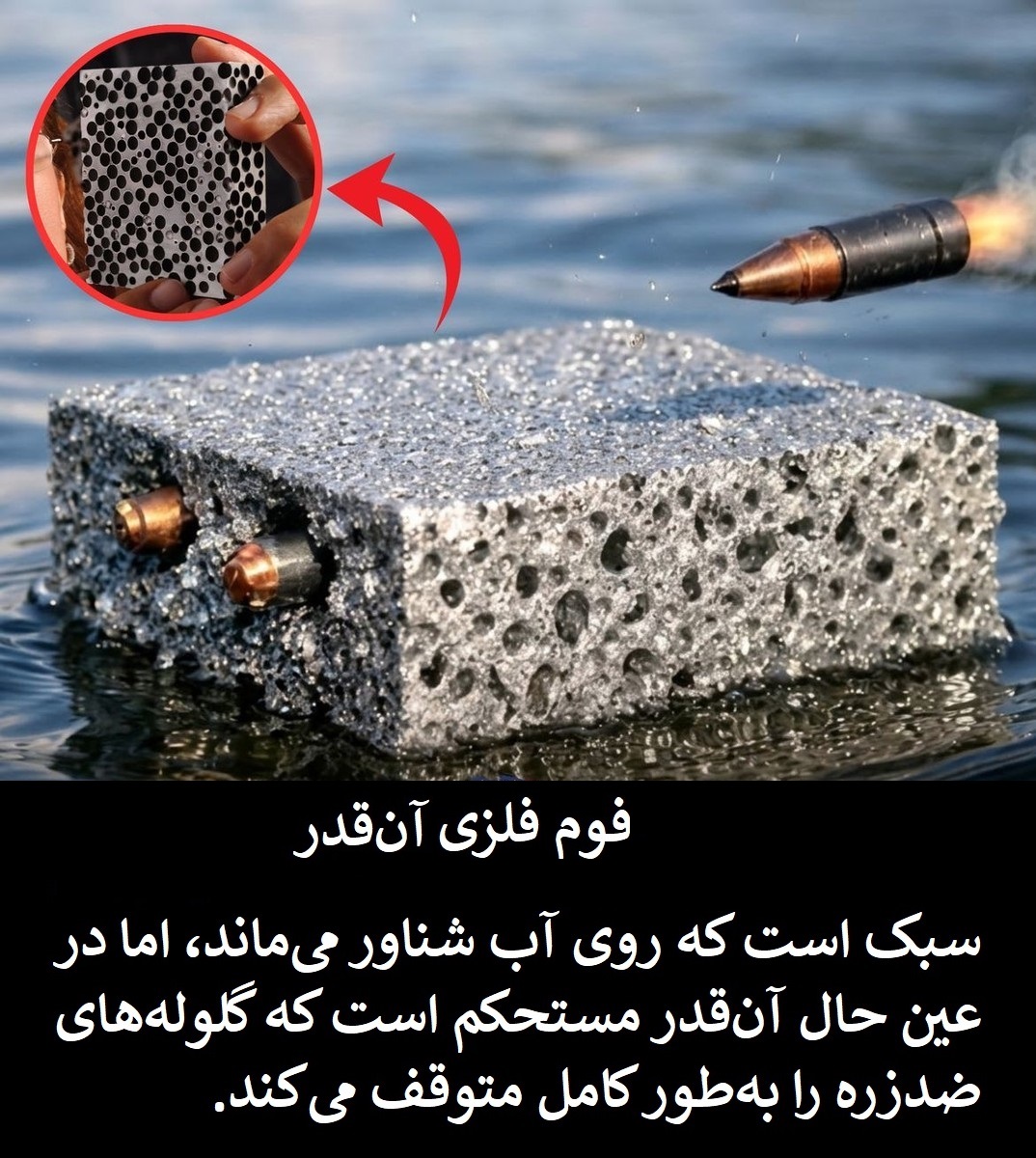 با فوم فلزی آشنا شوید؛ ماده ای فوق سبک و متخلخل که با جذب انرژی جنبشی، حتی گلوله های ضدزره را متوقف می کند. با فوم فلزی آشنا شوید؛ ماده ای فوق سبک و متخلخل که با جذب انرژی جنبشی، حتی گلوله های ضدزره را متوقف می کند.