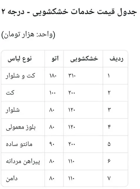نرخ خشکشویی