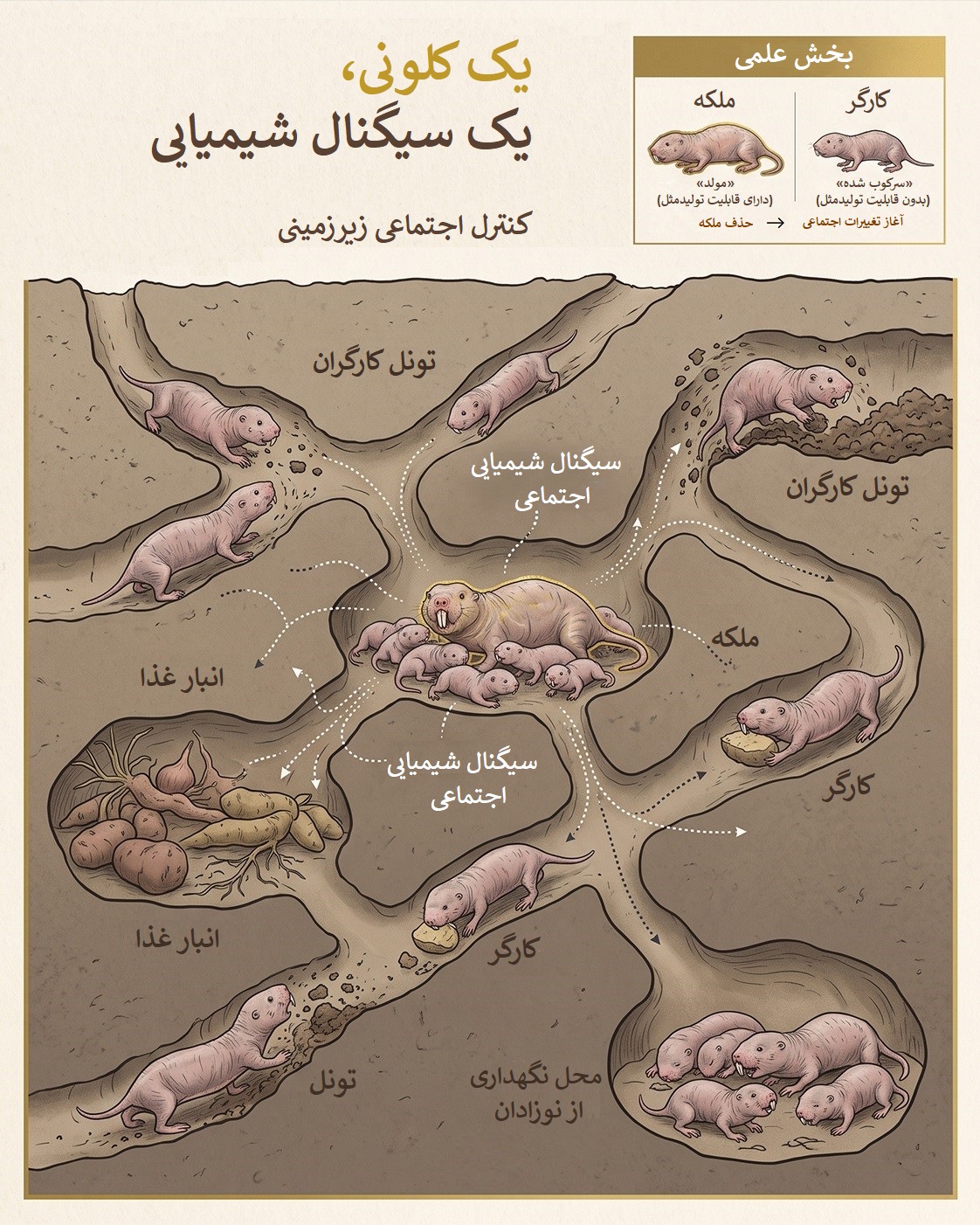 اینفوگرافیک بررسی ساختار اجتماعی و زیستی موش های کور برهنه اینفوگرافیک بررسی ساختار اجتماعی و زیستی موش های کور برهنه
