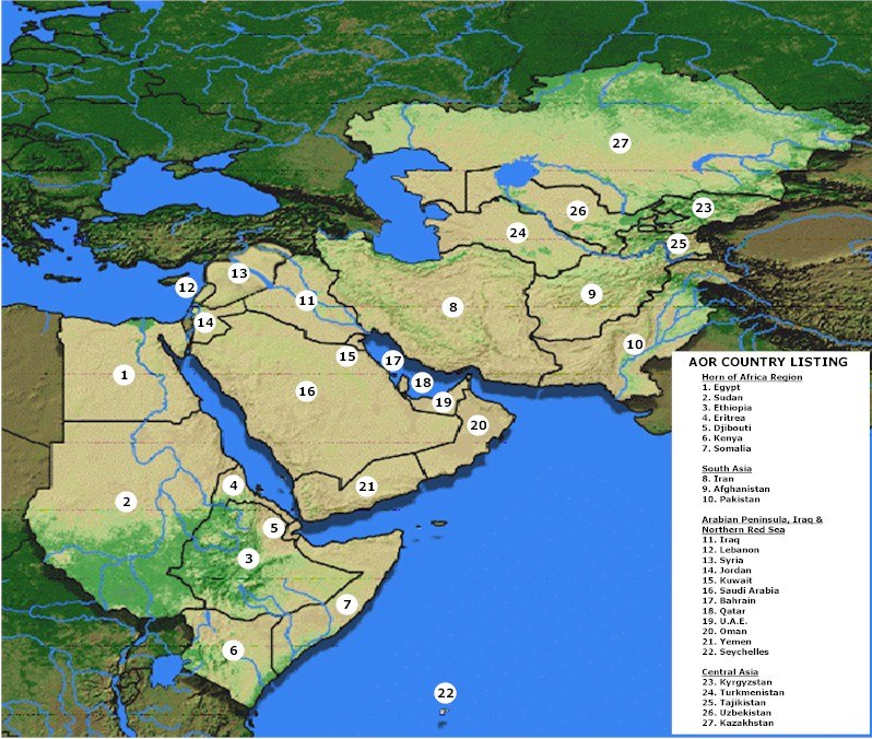 کشورها و مناطق تحت پوشش سنتکام سومین ناو هواپیمابر آمریکا به خاورمیانه وارد شد
