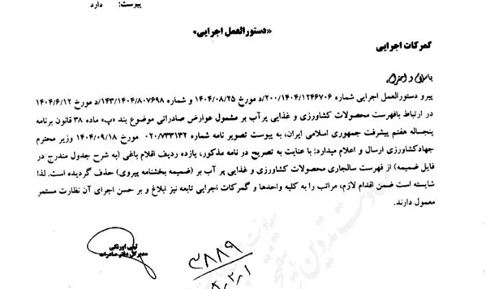 دستورالعمل اجرایی گمرک برای صادرات محصولات کشاورزی آببر دستورالعمل اجرایی گمرک برای صادرات محصولات کشاورزی آببر