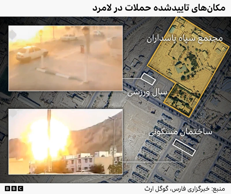 مکان نمایی انفجار موشک پرسام در لامرد فارس مکان نمایی انفجار موشک پرسام در لامرد فارس