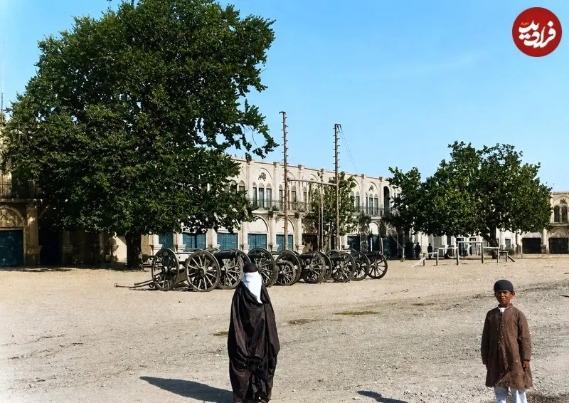 تصویر رنگی‌شده از «میدان توپخانه» در زمان ناصرالدین شاه