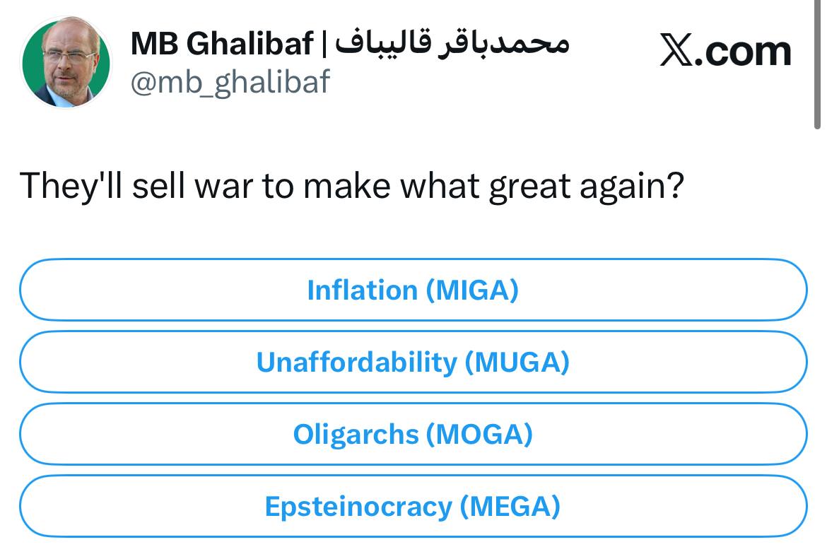 سوال قالیباف از مردم آمریکا: سران شما برای چه چیزی جنگافروزی میکنند؟ سوال قالیباف از مردم آمریکا: سران شما برای چه چیزی جنگافروزی میکنند؟
